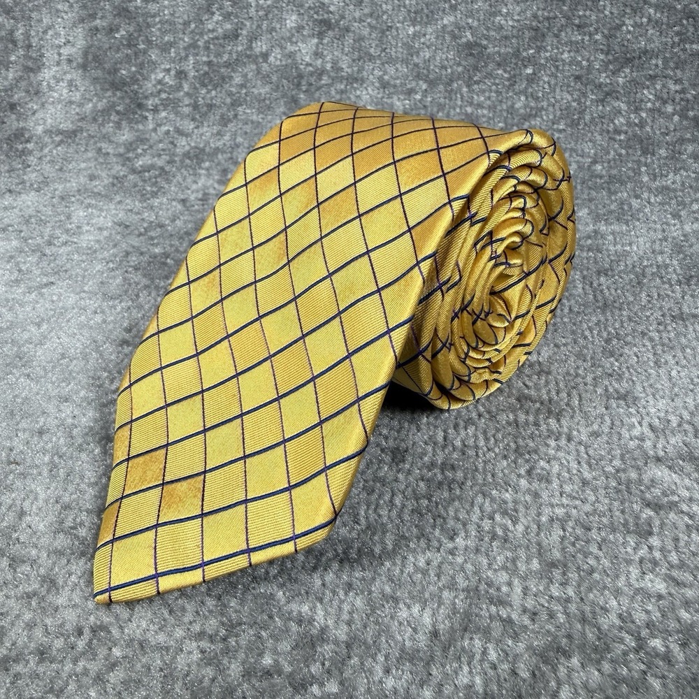 Lands' End‎ Neck Tie Men's Yellow Geometric Handsewn in USA